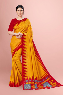 Novus Knitting Printed Mysore Art Silk Saree(Mustard)