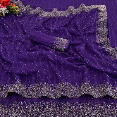 ZOYAL ENTERPRISE Embellished, Striped Bollywood Georgette Saree(Purple)