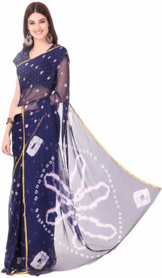 The Fashion Attire Printed Bandhani Chiffon Saree(Dark Blue)