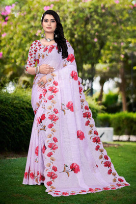 supalee tex Digital Print Bollywood Linen Saree(Purple)
