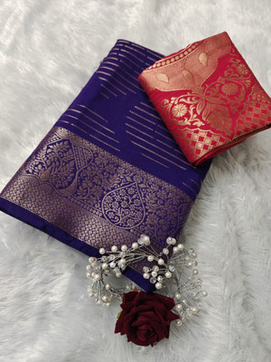 Sakhi Vastra Striped, Woven Banarasi Jacquard, Silk Blend Saree(Purple)