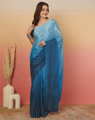 Satrani Embellished Bollywood Silk Blend Saree(Blue)