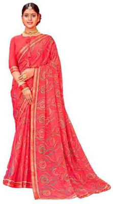 S Kart Printed Daily Wear Brasso Saree(Pink)