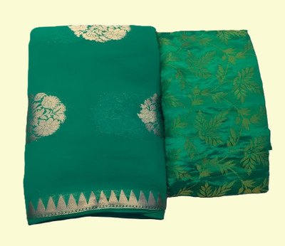 SainiVastra Temple Border Handloom Georgette Saree(Green)