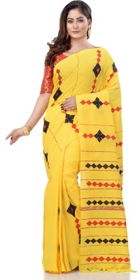 Desh Bidesh Self Design, Applique, Striped, Woven Handloom Handloom Cotton Blend, Pure Cotton Saree(Yellow)