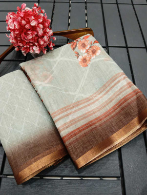 AARAANA Printed Kanjivaram Linen Saree(Multicolor)