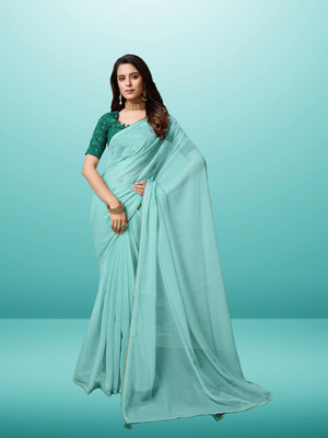 Lajamani Fashion Solid/Plain, Self Design Bollywood Georgette Saree(Light Blue)