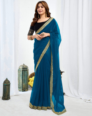 SIRIL Embellished, Embroidered Bollywood Net Saree(Blue)