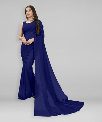 kashvi sarees Solid/Plain Bollywood Georgette Saree(Black)