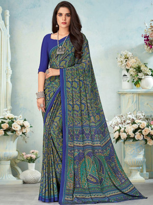 Anouk Rustic Printed Daily Wear Crepe Saree(Blue)