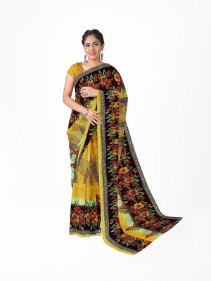 Suali Printed Bandhani Georgette Saree(Yellow)