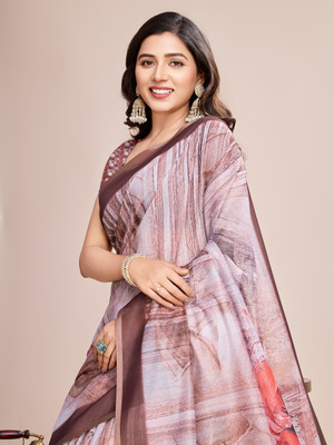 SICHYAH Printed, Floral Print Bollywood Cotton Linen Saree(Multicolor)