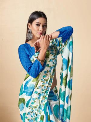 TTH Printed, Polka Print Bollywood Georgette Saree(Blue)