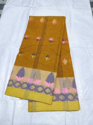 GHOSH TEXTILE Self Design Tant Pure Cotton Saree(Mustard)
