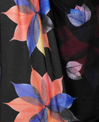 HouseOfCommon Printed Kanjivaram Pure Cotton, Cotton Linen Saree(Black)