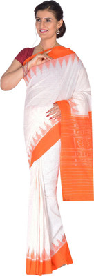 handloom paridhaan Printed Daily Wear Pure Cotton Saree(White)