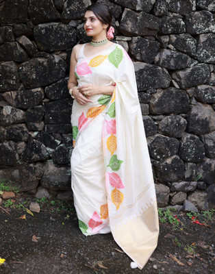 Samah Woven Kantha Silk Blend, Pure Silk Saree(Multicolor)
