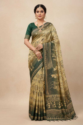 K 5 FASHION Digital Print Bollywood Cotton Silk Saree(Green)