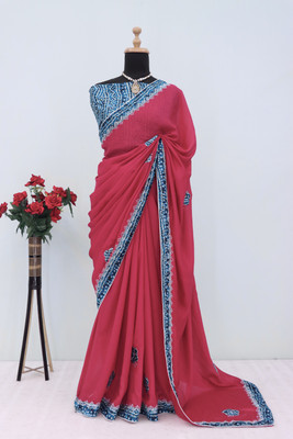 RIDDHISIDDHI NX Embroidered Bollywood Silk Blend Saree(Pink)
