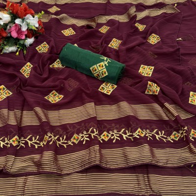 Avimoz Embroidered Kanjivaram Georgette Saree(Purple)