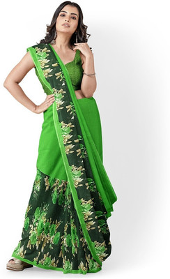 Saadhvi Printed Daily Wear Georgette Saree(Green)