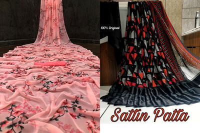 Sanjana Silk Floral Print Bollywood Georgette Saree(Pack of 2, Pink)