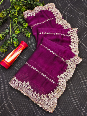 AMBUJAINTERNATIONAL Embroidered Bollywood Jimmy choo Saree(Purple)