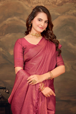 Moksha trends Woven Kanjivaram Silk Blend Saree(Pink)