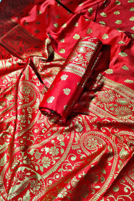 Chanda Enterprise Paisley Banarasi Pure Silk Saree(Red)