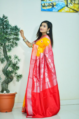 ZIMAL HANDLOOM Embroidered Sambalpuri Satin Saree(Dark Blue)