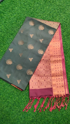 Premium Soft Silk Self Design, Woven Kanjivaram Polyester Saree(Dark Green)