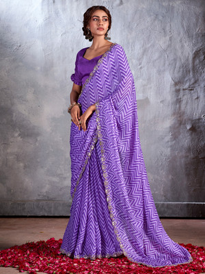Divastri Embellished Bollywood Chiffon Saree(Purple)
