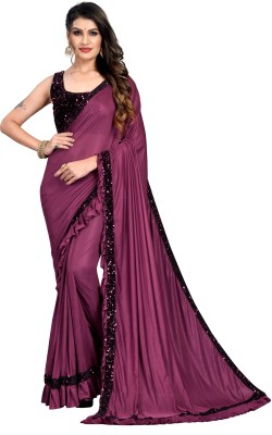 KV Fashion Solid/Plain Bollywood Lycra Blend Saree(Purple)