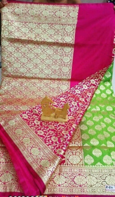 BAB LOKNATH Woven Banarasi Handloom Pure Silk Saree(Light Green, Pink)