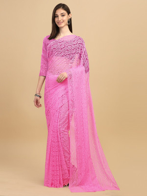 IRIS Self Design Bollywood Net Saree(Pink)