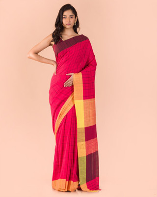 angoshobha Woven Handloom Pure Cotton Saree(Red)