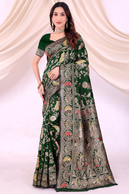 Samai Woven Banarasi Pure Silk Saree(Dark Green)