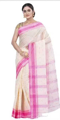 Sandhyatara Woven Tant Pure Cotton Saree(White)