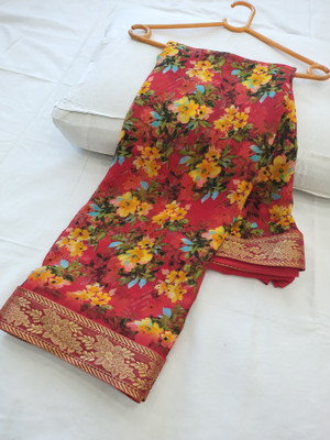 A TRADER Printed Bollywood Georgette Saree(Red)