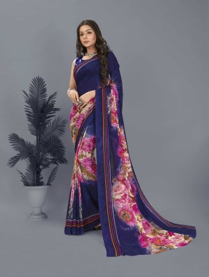 Anand Sarees Floral Print Daily Wear Georgette Saree(Blue, Pink)