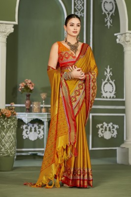 yourwish Woven, Checkered, Embellished, Self Design Patola Jacquard, Cotton Silk Saree(Gold)