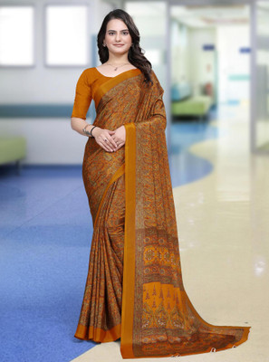 K 5 FASHION Printed Daily Wear Crepe Saree(Yellow)