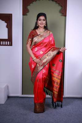 fospy Woven Banarasi Jacquard, Pure Silk Saree(Pink)