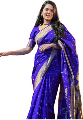 LAVISHBOI Solid/Plain Saree with Attached Blouse Art Silk Saree(Blue)