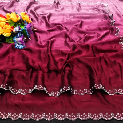 NIRMOHIFASHION Ombre Bollywood Pure Silk Saree(Maroon, Pink)