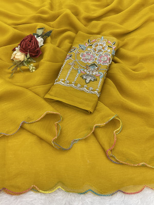 VANISWA Embroidered, Self Design Bollywood Georgette Saree(Mustard)