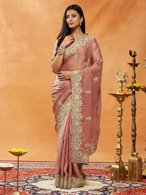 KASEE Embroidered Bollywood Silk Blend Saree(Pink)