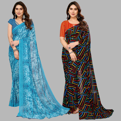 kashvi sarees Printed Daily Wear Georgette Saree(Pack of 2, Multicolor)