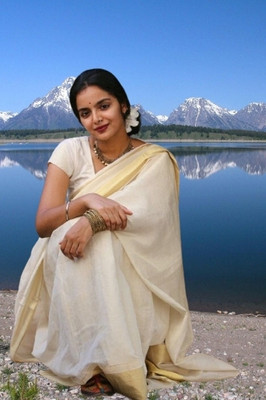 GUGALIYA FASHION Solid/Plain Kasavu Pure Cotton Saree(Cream)