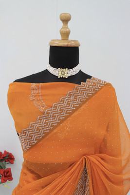 VarniRaaj Fashion Embellished Bollywood Organza Saree(Gold)